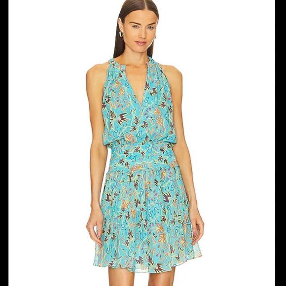 NWT New! A.L.C. 100% Silk Courtney Floral Dress in Blue Grotto Multi. Size 2. - Picture 4 of 13
